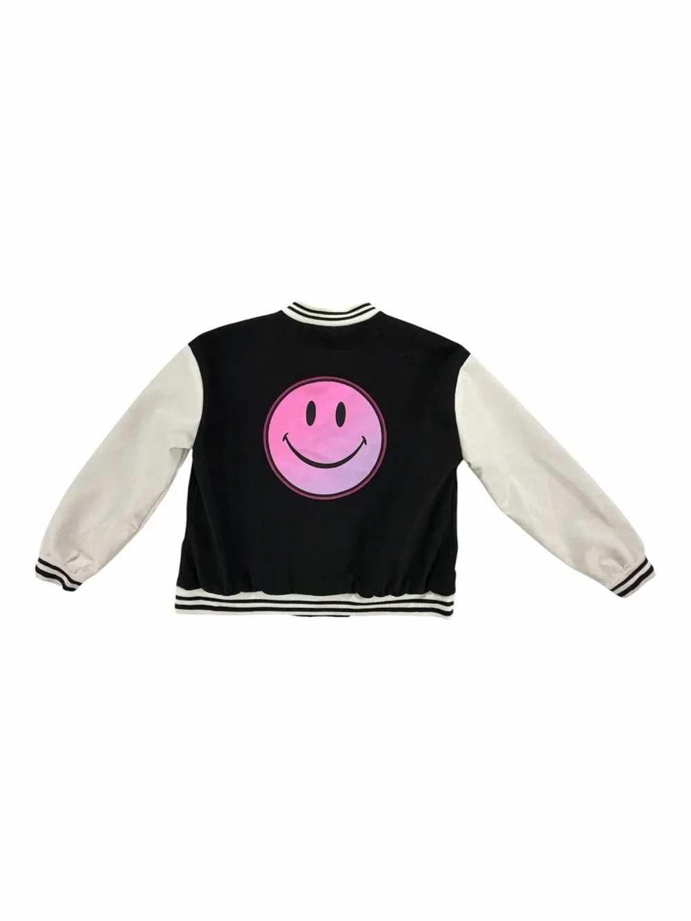 Justice Girls Varsity Bomber Jacket Black White Pink Spellout Y2K Size XL Plus
